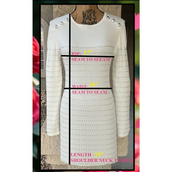 Bebe Women's Anastasia Crystal Sweater Dress White/Silver Size Small NWT - Picture 5 of 8